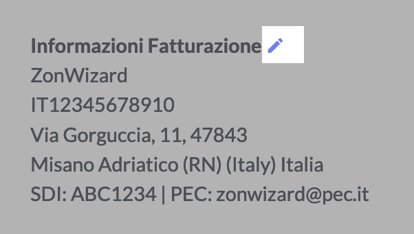 modifica informazioni fatturazione