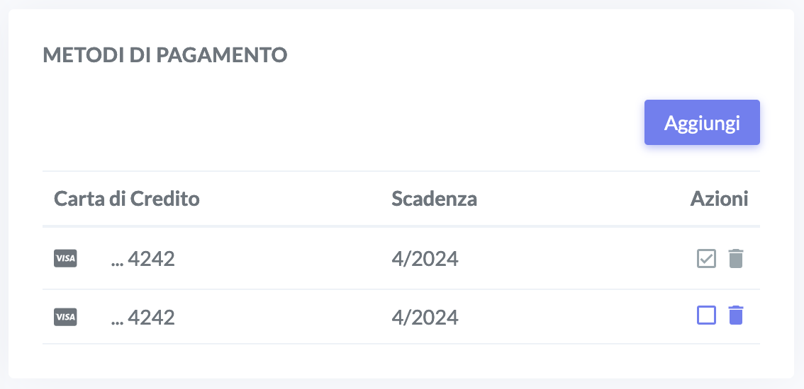 aggiungi metodo di pagamento