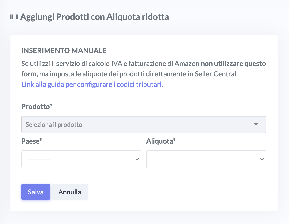 assegna aliquota ridotta al singolo prodotto