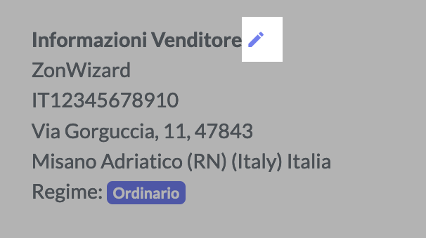 modifica informazioni vendiore
