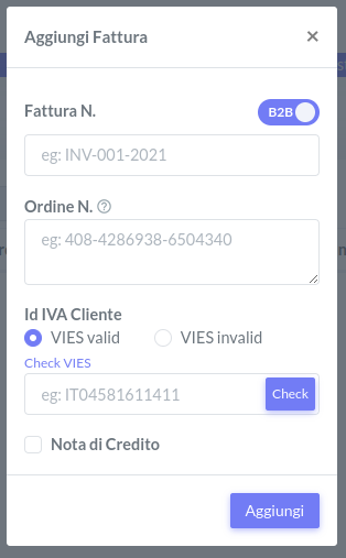 aggiungi fattura singola